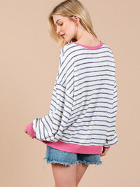 WOMEN'S LONG SLEEVE COLORBLOCK STRIPES OVERSIZED TOP
