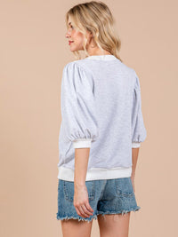 WOMEN'S SHORT PUFF SLEEVE TWO TONE BLOUSE