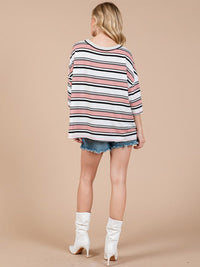 WOMEN'S SHORT SLEEVE COLORBLOCK STRIPES OVERSIZED TOP