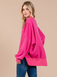 WOMEN'S LONG SLEEVE V-NECK HIGH-LOW OVERSIZED PULLOVER SWEATER