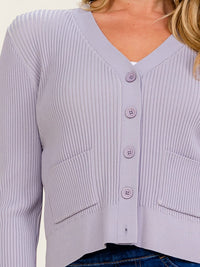 WOMEN'S LONG SLEEVE BUTTON UP V-NECK FRONT POCKETS RIBBED TOP