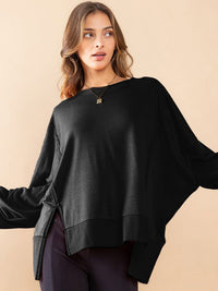 WOMEN'S LONG SLEEVE SOLID HIGH-LOW TOP