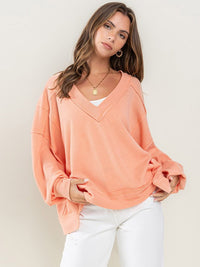 WOMEN'S LONG SLEEVE V-NECK WAFFLE TUNIC TOP
