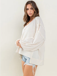 WOMEN'S LONG SLEEVE V-NECK WAFFLE TUNIC TOP