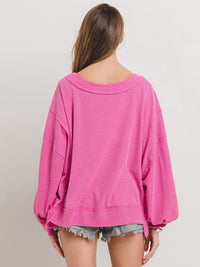 WOMEN'S LONG SLEEVE V-NECK WAFFLE TUNIC TOP