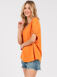 WOMEN'S SHORT SLEEVE V-NECK SOLID BLOUSE