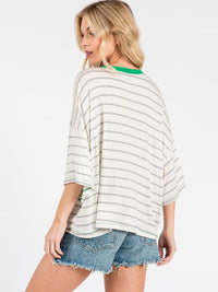 WOMEN'S SHORT SLEEVE COLORBLOCK STRIPES TOP