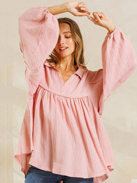 WOMEN'S LONG SLEEVE V-NECK TUNIC HIGH-LOW TOP