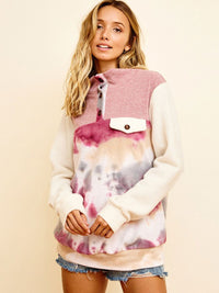 WOMEN'S LONG SLEEVE BUTTON UP TIE DYE PULLOVER SWEATER