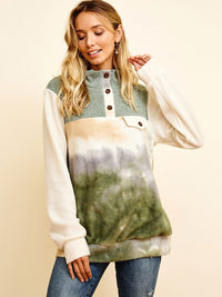 WOMEN'S LONG SLEEVE BUTTON UP TIE DYE PULLOVER SWEATER