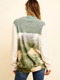 WOMEN'S LONG SLEEVE BUTTON UP TIE DYE PULLOVER SWEATER