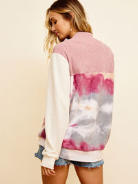 WOMEN'S LONG SLEEVE BUTTON UP TIE DYE PULLOVER SWEATER