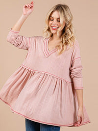 WOMEN'S LONG SLEEVE V-NECK OVERSIZED TOP