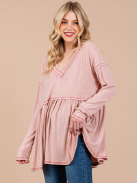 WOMEN'S LONG SLEEVE V-NECK OVERSIZED TOP