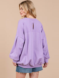 WOMEN'S LONG PUFF SLEEVE SOLID PULLOVER SWEATER