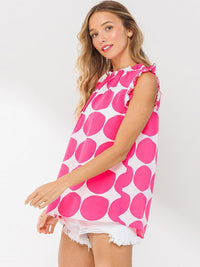 WOMEN'S RUFFLE SLEEVE SMOCK NECK PRINTED BLOUSE