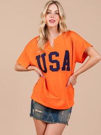 WOMEN'S SHORT SLEEVE V-NECK USA COLORBLOCK TOP