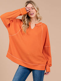 WOMEN'S LONG SLEEVE V-NECK RIBBED TOP