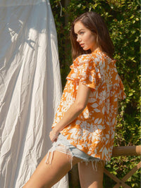 WOMEN'S SHORT RUFFLE SLEEVE FLORAL PRINT BLOUSE TOP