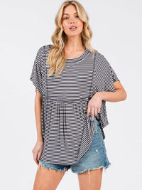 WOMEN'S SHORT SLEEVE STRIPES COLORBLOCK TUNIC TOP