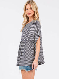 WOMEN'S SHORT SLEEVE STRIPES COLORBLOCK TUNIC TOP