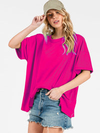 WOMEN'S SHORT SLEEVE LOOSE FIT HIGH-LOW TOP