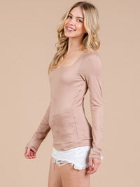 WOMEN'S LONG SLEEVE SQUARE NECK SOLID TOP