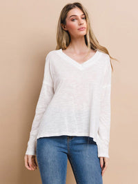WOMEN'S LONG SLEEVE HIGH-LOW V-NECK OVERSIZED TOP