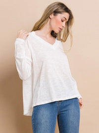 WOMEN'S LONG SLEEVE HIGH-LOW V-NECK OVERSIZED TOP