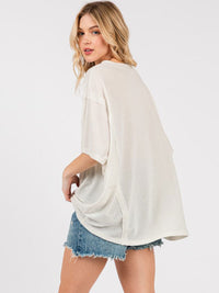 WOMEN'S SHORT SLEEVE V-NECK FRONT POCKET OVERSIZED TOP