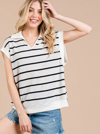 WOMEN'S SHORT SLEEVE COLORBLOCK STRIPES OVERSIZED TOP (Copy)