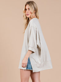 WOMEN'S SHORT SLEEVE SIDE SLIT OVERSIZED TOP