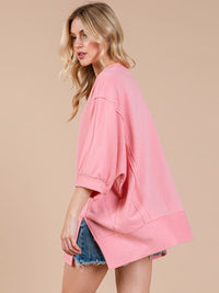 WOMEN'S SHORT SLEEVE SIDE SLIT OVERSIZED TOP