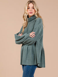 WOMEN'S LONG SLEEVE TURTLE NECK PEPLUM BLOUSE