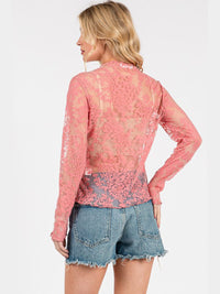 WOMEN'S LONG SLEEVE MOCK NECK FLORAL MESH TOP