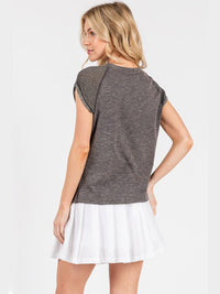 WOMEN'S SHORT SLEEVE RIBBED CONTRAST TOP