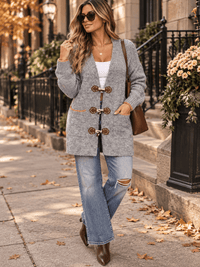 WOMEN'S LONG SLEEVE BUTTON CLOSURE FRONT POCKETS CARDIGAN
