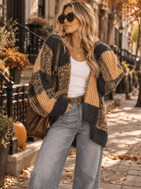 WOMEN'S LONG SLEEVE BUTTON CLOSURE COLORBLOCK SWEATER