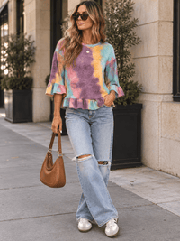 ENTRO WOMEN'S SHORT SLEEVE TIE DYE BLOUSE