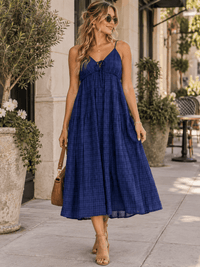 WOMEN'S SLEEVELESS V-NECK OPEN BACK TIERED MAXI DRESS