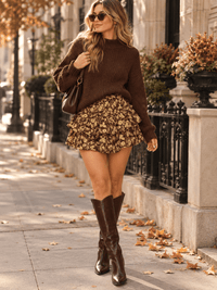 ENTRO WOMEN'S ELASTIC WAIST RUFFLE TIERED FLORAL PRINT MINI SKORTS