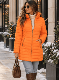WOMEN'S LONG SLEEVE ZIPPER CLOSURE FRONT POCKETS PUFFER COAT