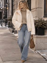 WOMEN'S LONG SLEEVE BUTTON UP FRONT POCKETS RIBBED BOMBER JACKET