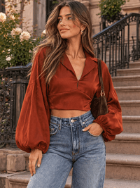 WOMEN'S LONG SLEEVE V-NECK CROP TOP