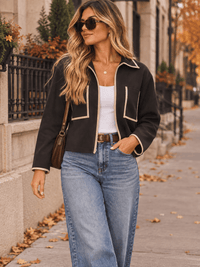 WOMEN'S LONG SLEEVE ZIP UP FRONT POCKETS BLAZER