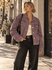 WOMEN'S LONG SLEEVE BUTTON UP FRONT POCKETS DENIM JACKET