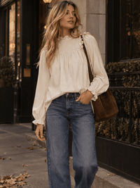 WOMEN'S LONG SLEEVE SMOCK NECKLINE BLOUSE