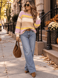 WOMEN'S LONG SLEEVE COLORBLOCK STRIPES SEQUINS PULLOVER SWEATER