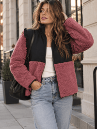 WOMEN'S LONG SLEEVE ZIP UP SHERPA COLORBLOCK JACKET