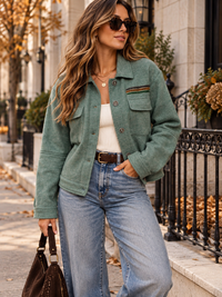 WOMEN'S LONG SLEEVE BUTTON UP FRONT POCKETS JACKET